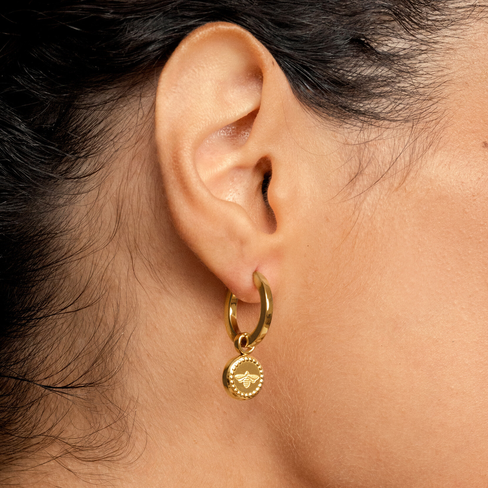 Boucles d'oreilles Créoles Charms Abeille Plaqué Or
