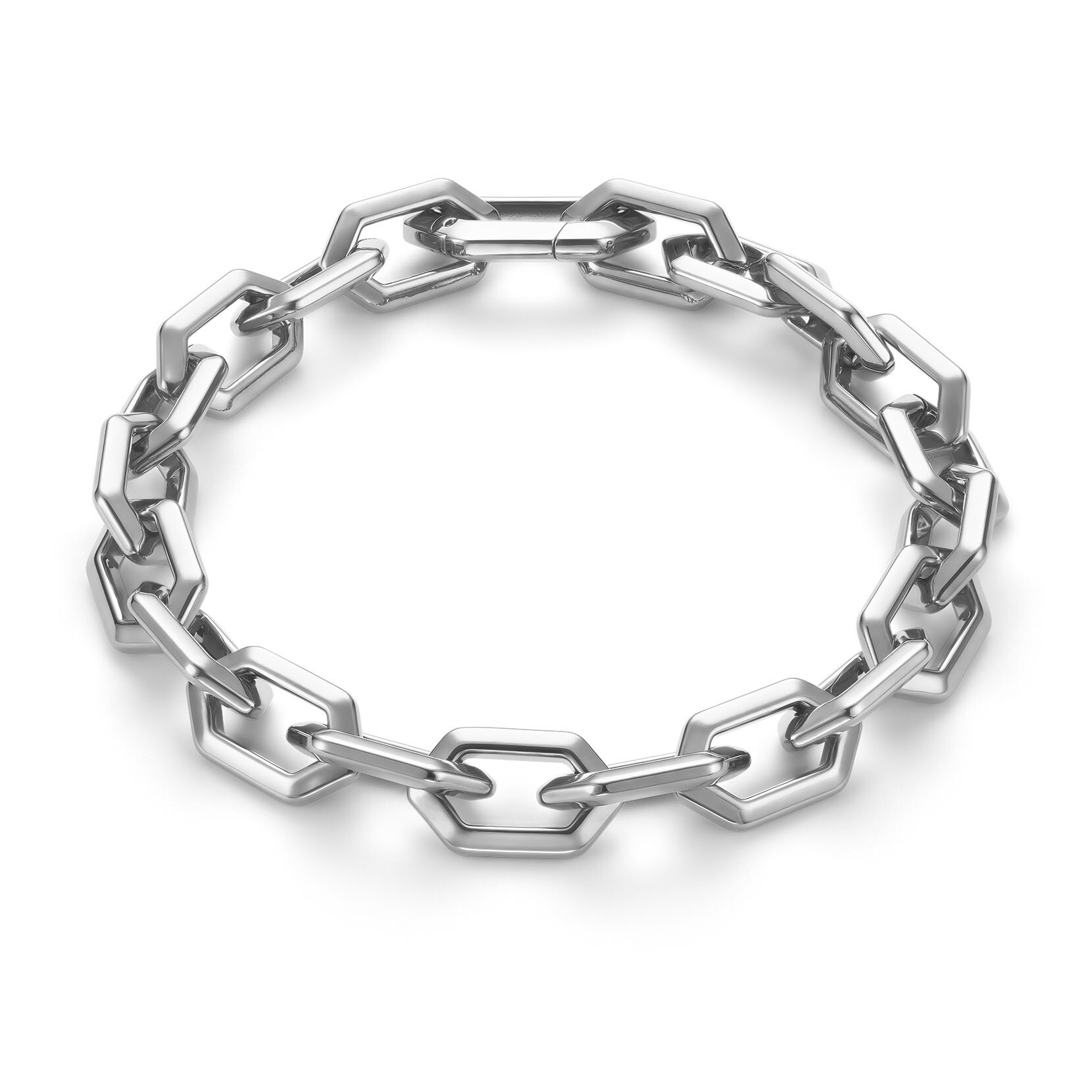 Honeycomb Geo Silver Tone Chain Link Bracelet