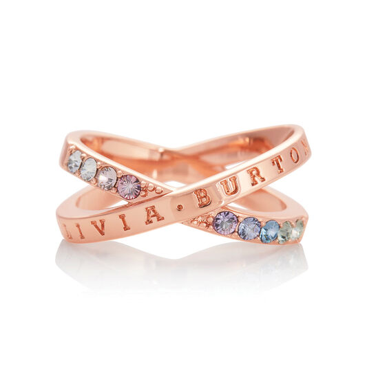 Bejewelled Classics Rainbow Interlink Ring Rose Gold