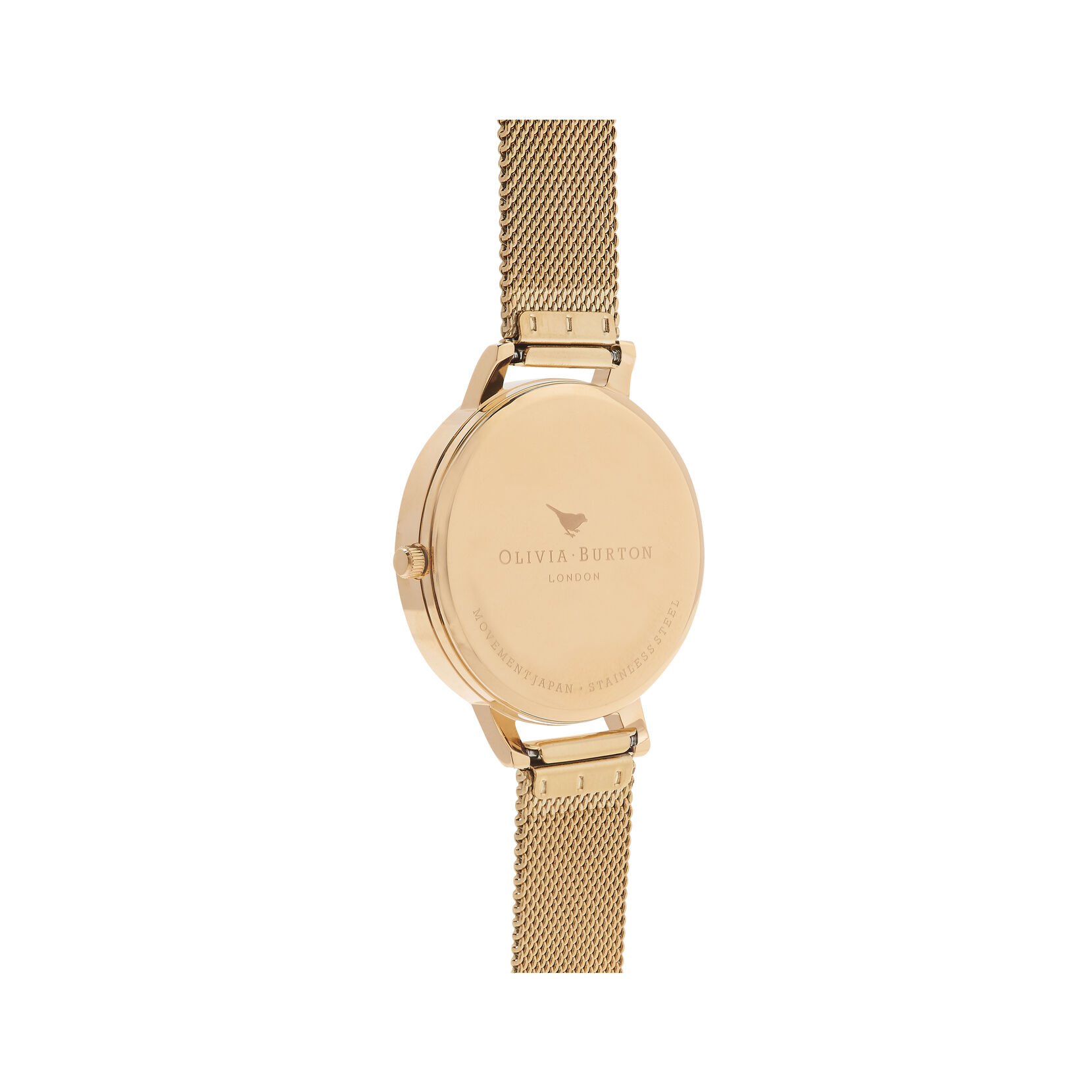 Ladies White Dial Gold Mesh Watch Olivia Burton London