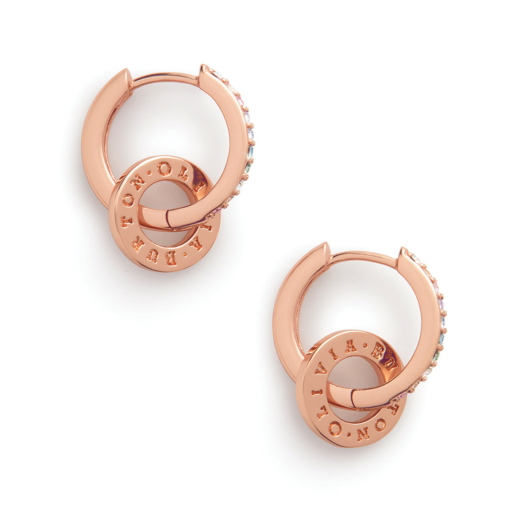 Rose Gold Rainbow Interlink Huggie Hoops