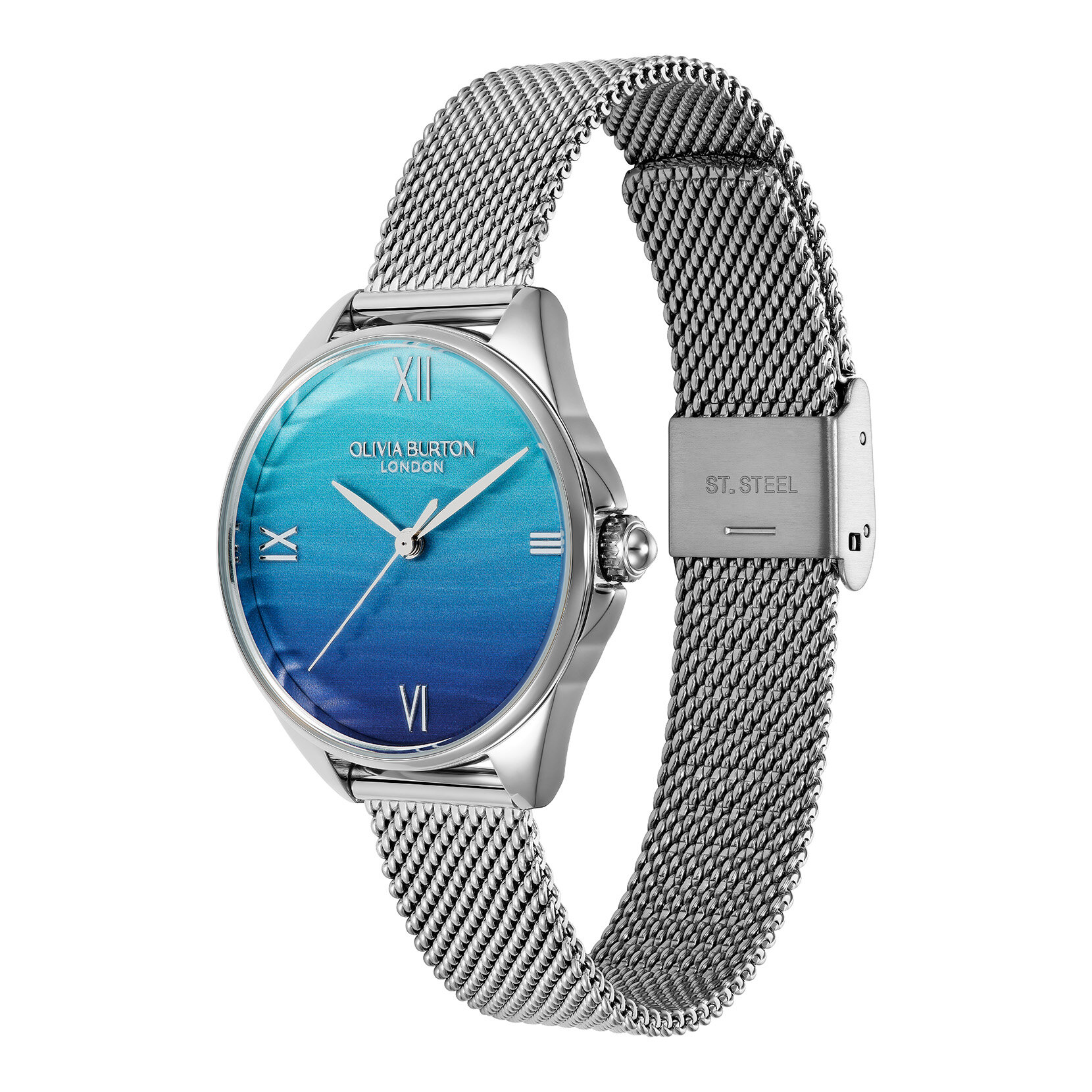 30mm Azure Blue Tone & Silver Mesh Watch