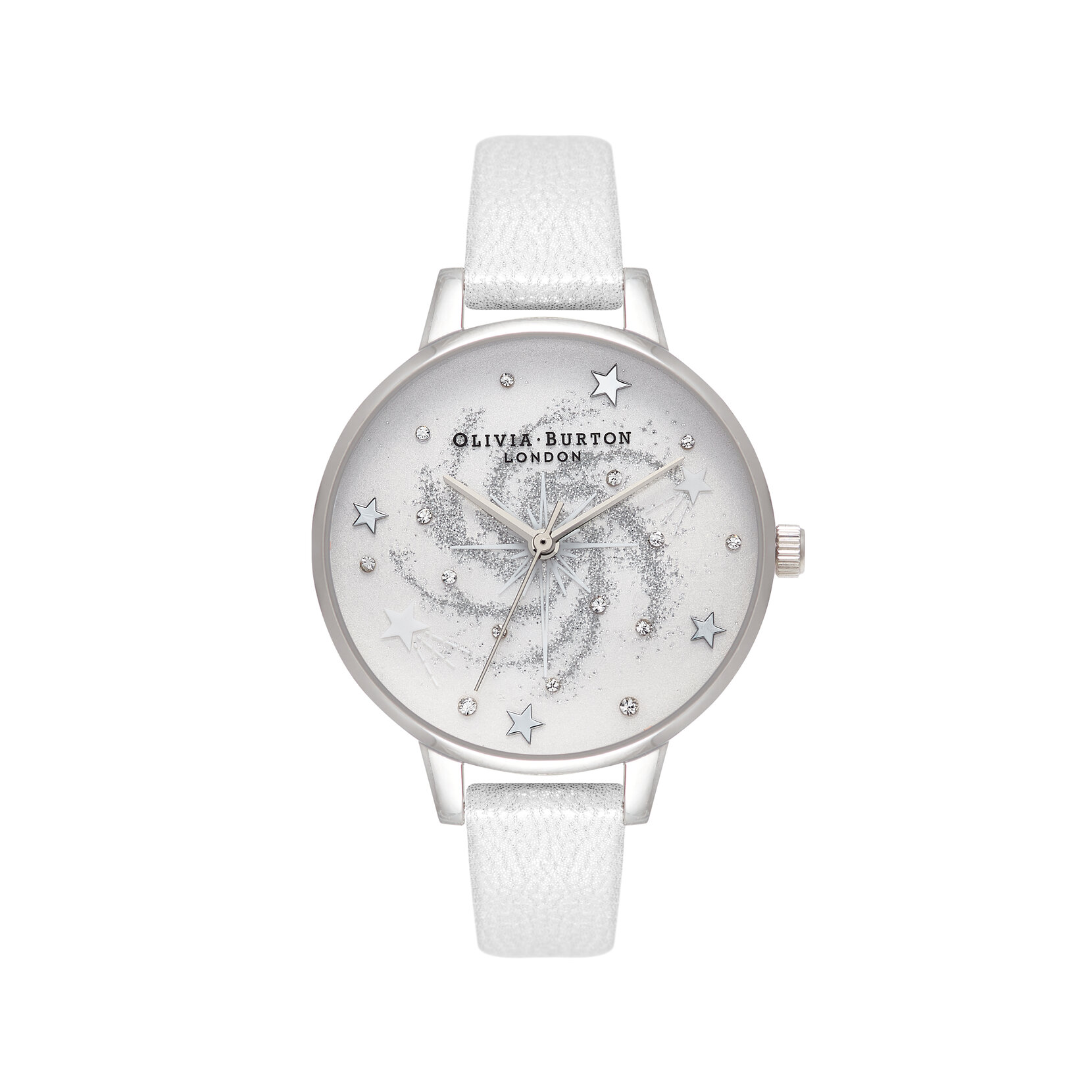 34mm Silver & Pink Leather Strap Watch