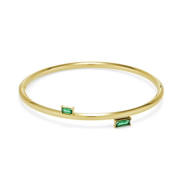Bracelet Jonc Baguette Cristal Vert Plaqué Or