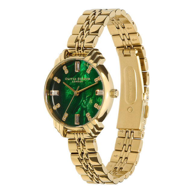 Montre Art déco à cadran midi vert émeraude et bracelet or 