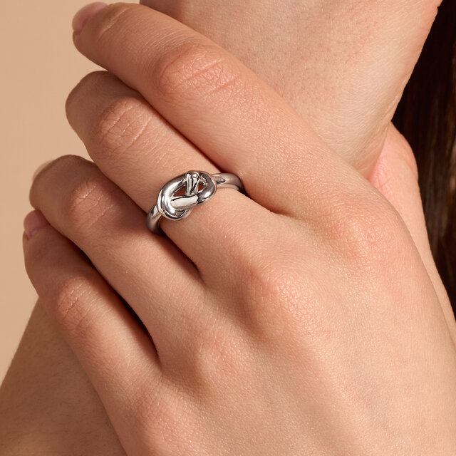 Lover's Knot Silver Tone Ring M