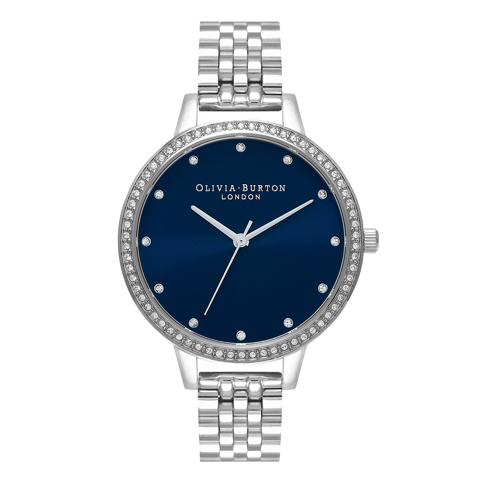 Montre Classic Sparkle Bezel à cadran Demi et bracelet bleu nuit et argent