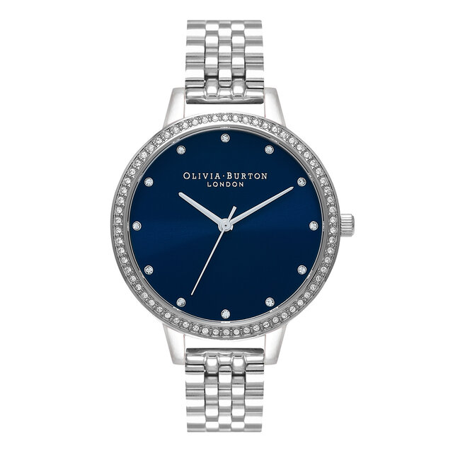 Montre Classic Sparkle Bezel à cadran Demi et bracelet bleu nuit et argent