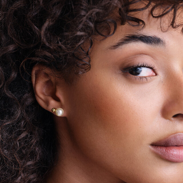 Modern Cream Pearl Gold Plated Stud Earrings