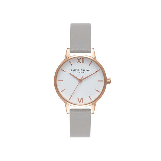 Ladies White Dial Grey Rose Gold Watch Olivia Burton London