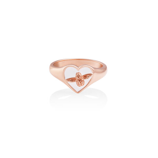 Love Bug Signet Ring White & Rose Gold S