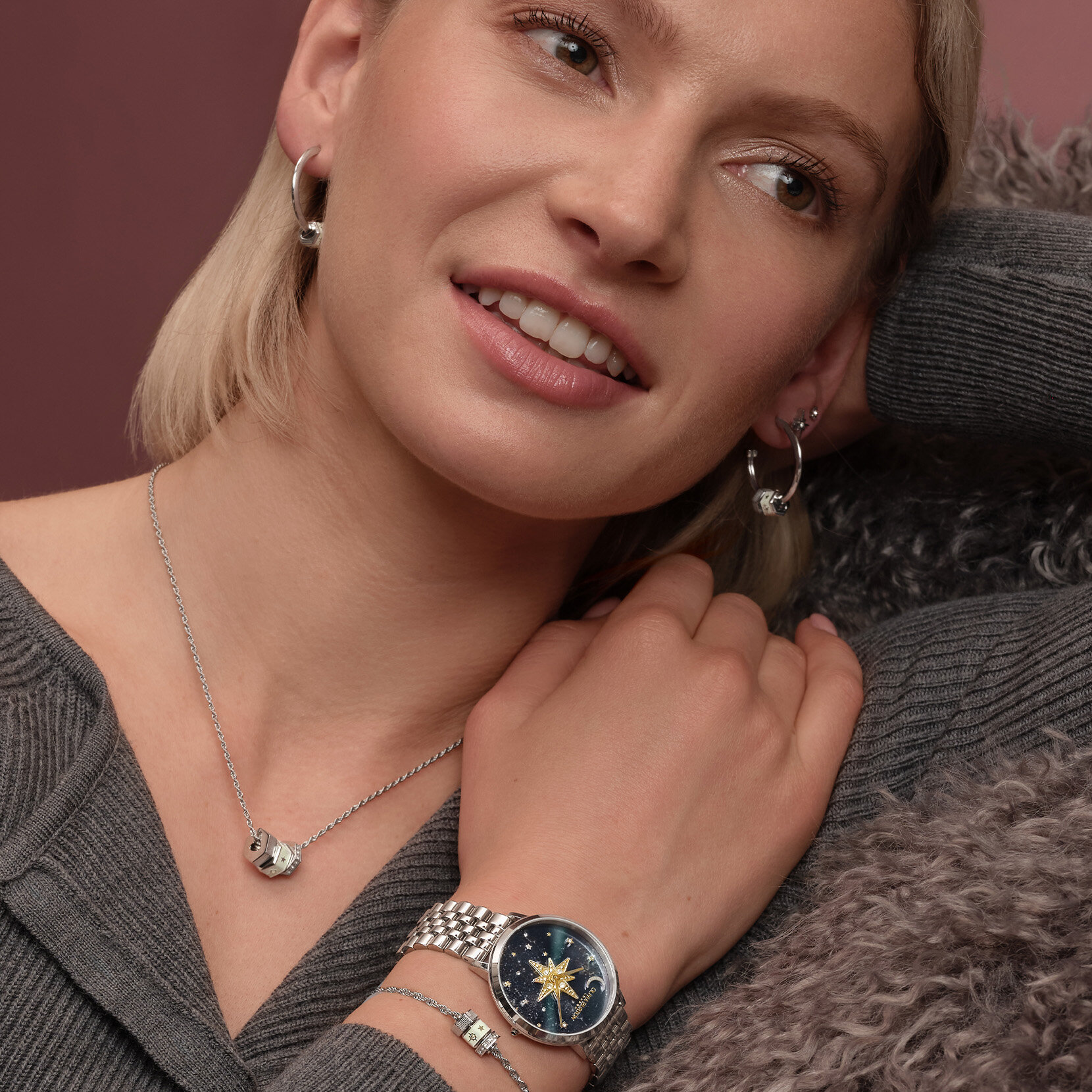 Boucles d'Oreilles Créoles Bead Charm Ivoire et Argent