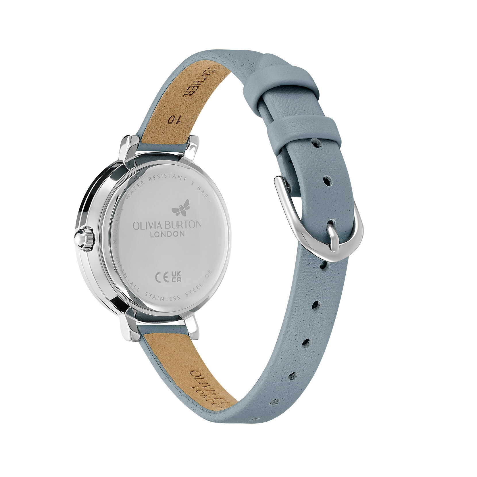 30mm Vintage Bead Silver & Chalk Blue Leather Strap Watch