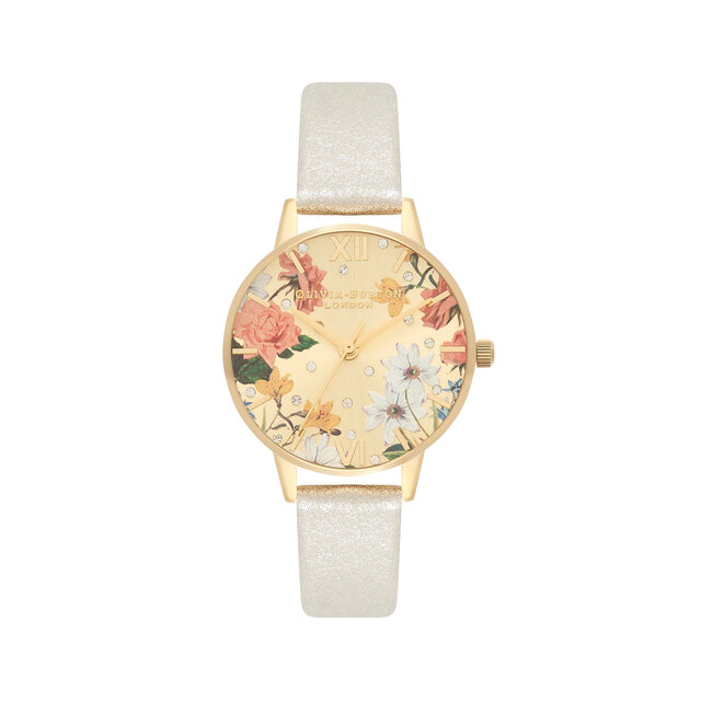 30mm Gold & Champagne Leather Strap Watch