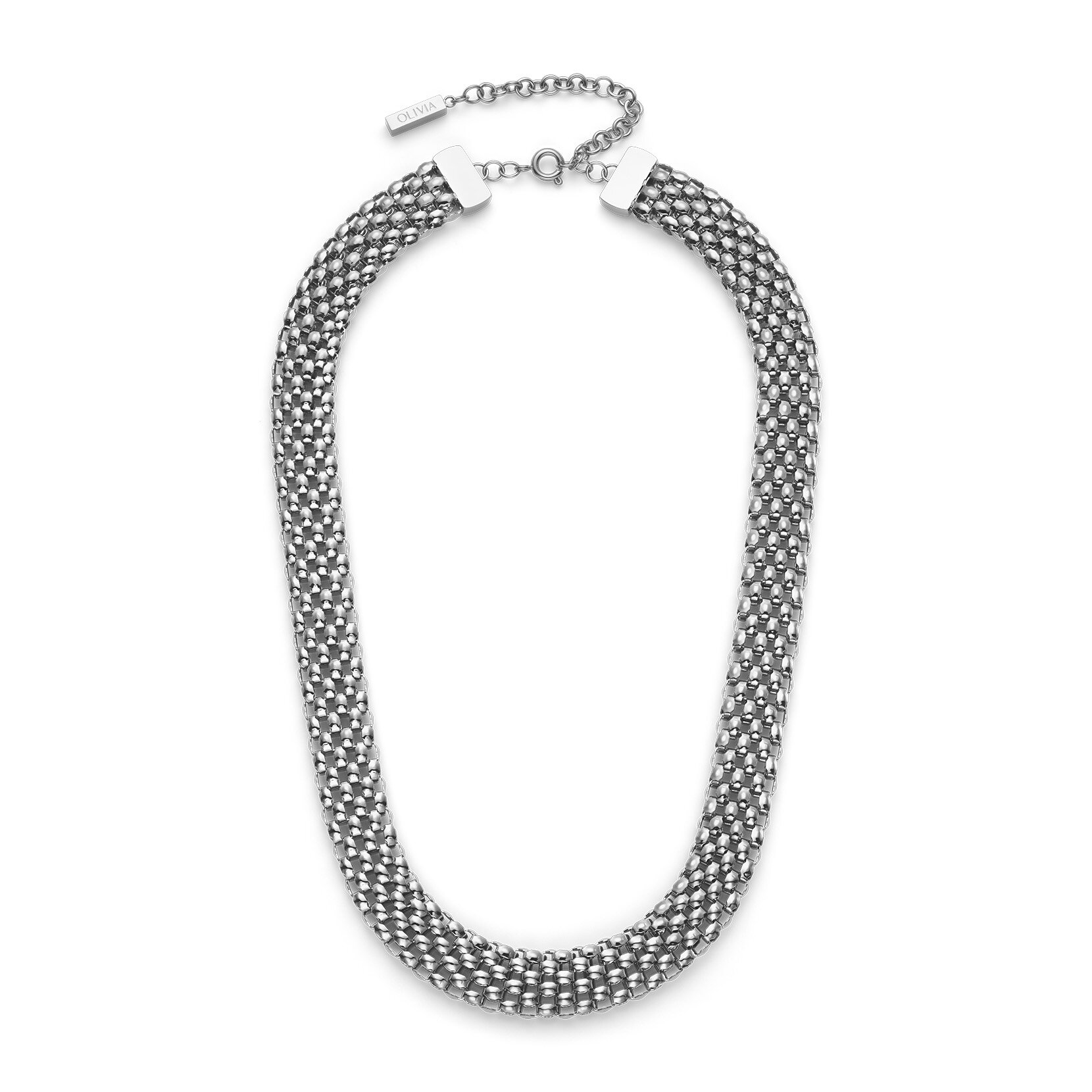 Chequerboard Link Silver Tone Necklace