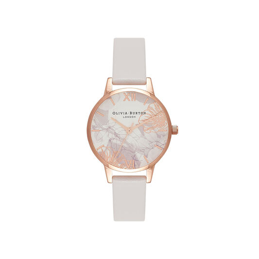 Abstract Florals 30mm Rose Gold & Blush Leather Strap Watch