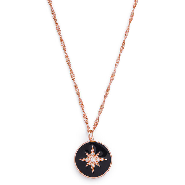 Pendentif North Star noir et or rose