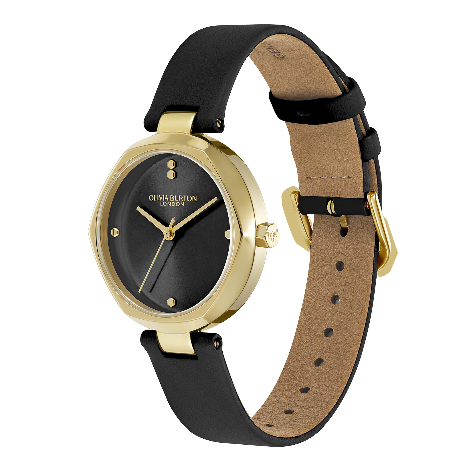 Montre Dimension avec Fermoir en T Doré & Bracelet Cuir Noir 32mm