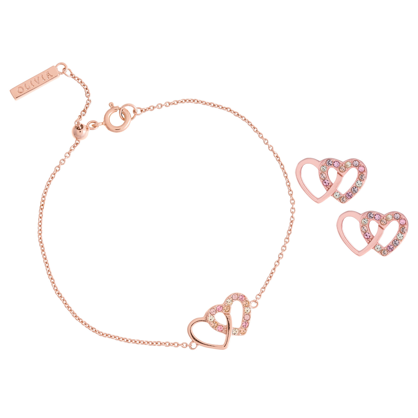 Coffret cadeau bracelet et clous d’oreilles Classics Interlink Heart or rose