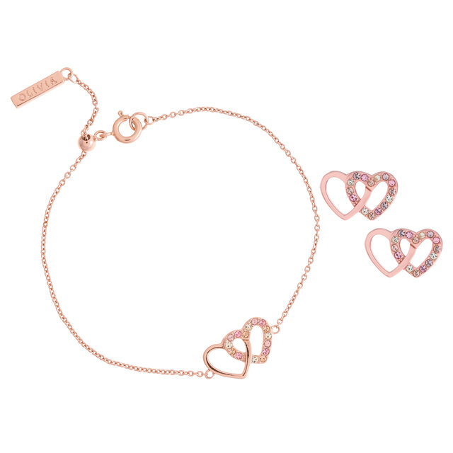 Rose Gold Interlink Bracelet & Stud Gift Set