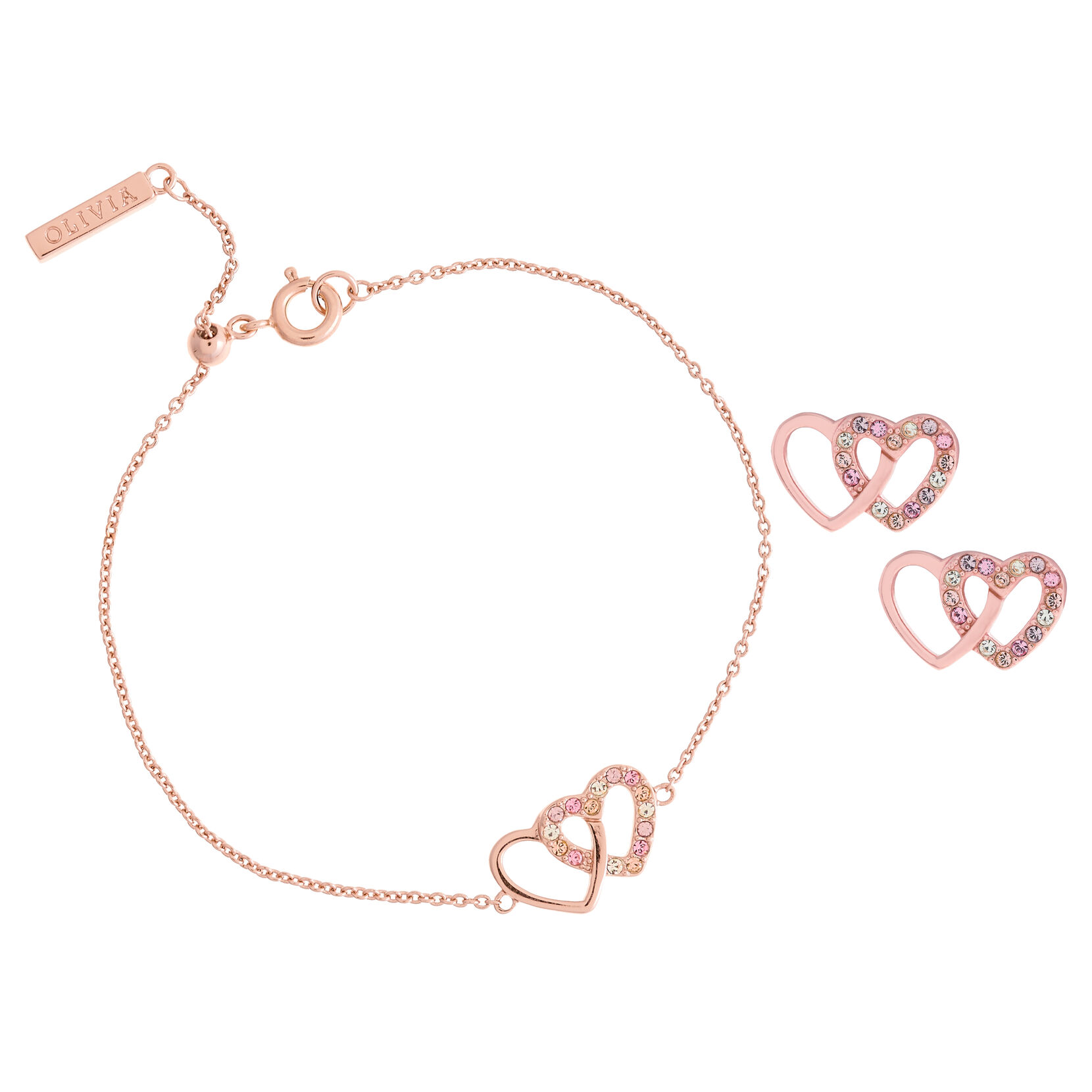 Classics Interlink Heart Rose Gold Bracelet & Studs Gift Set