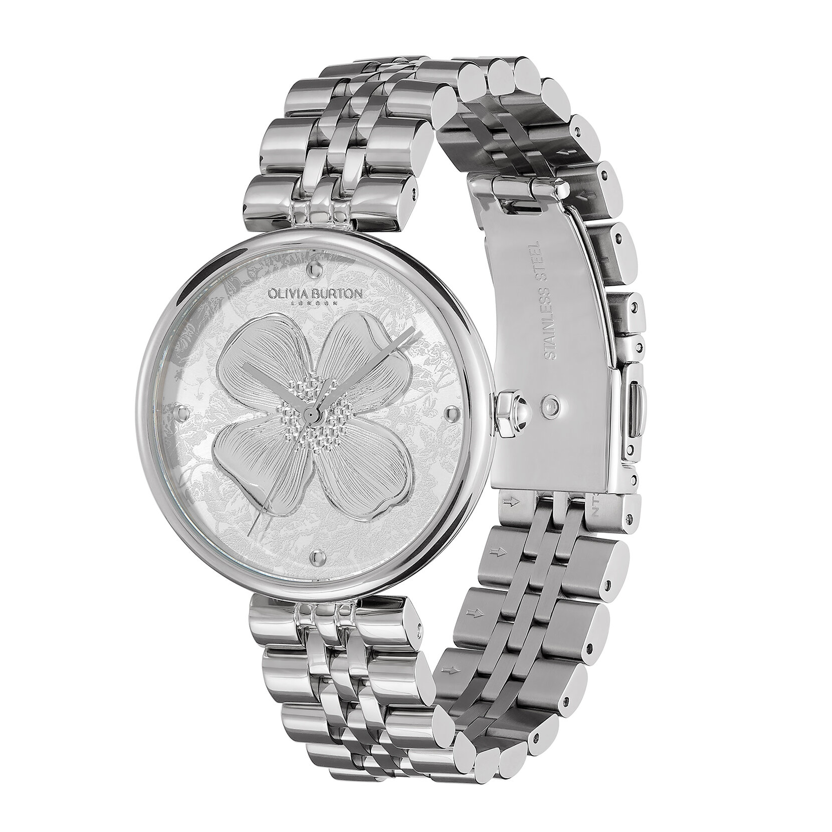 Montre Fleur de cornouiller avec fermoir en T et bracelet Blanc et Argent 36 mm