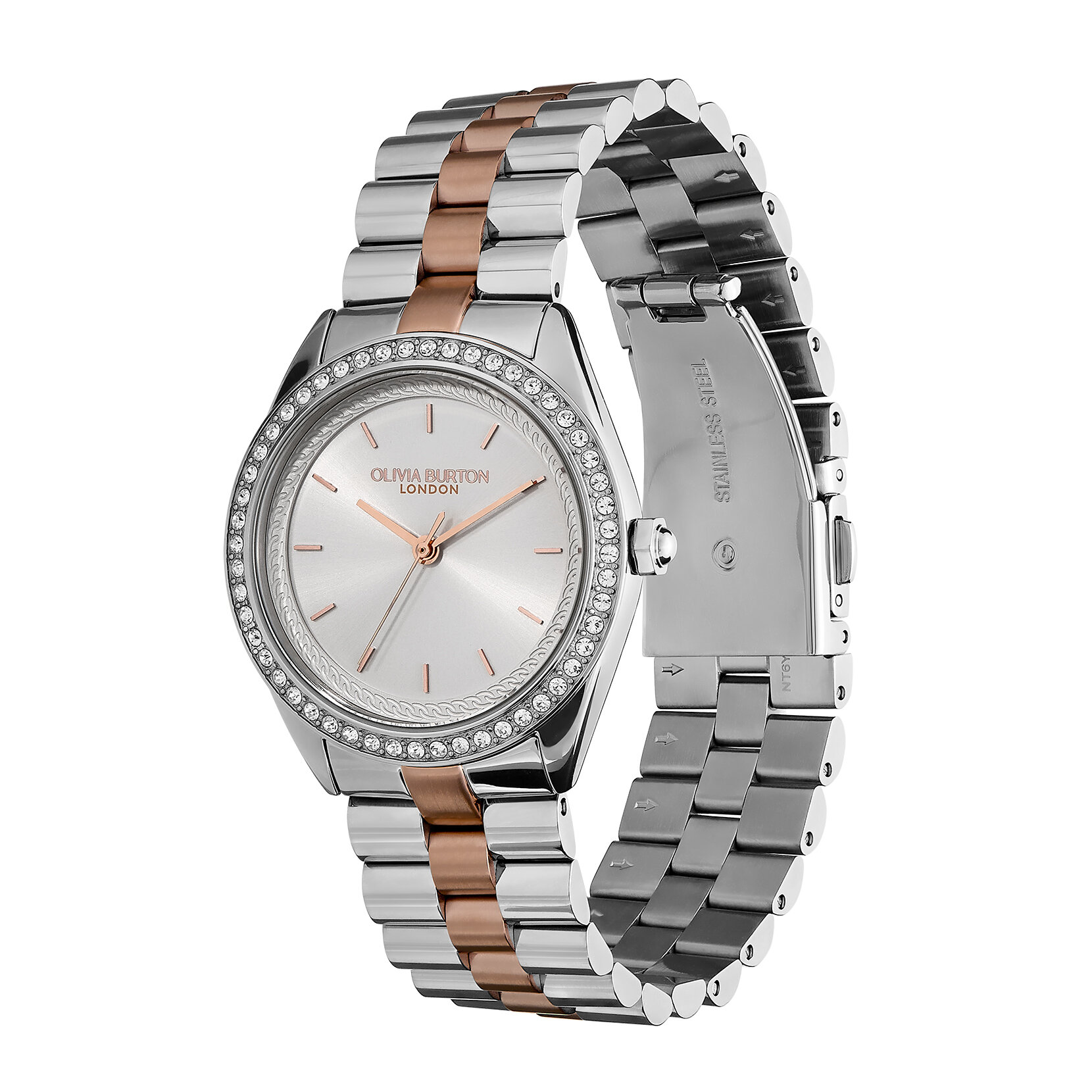 34mm Bejewelled Silver & Two Tone Bracelet Watch