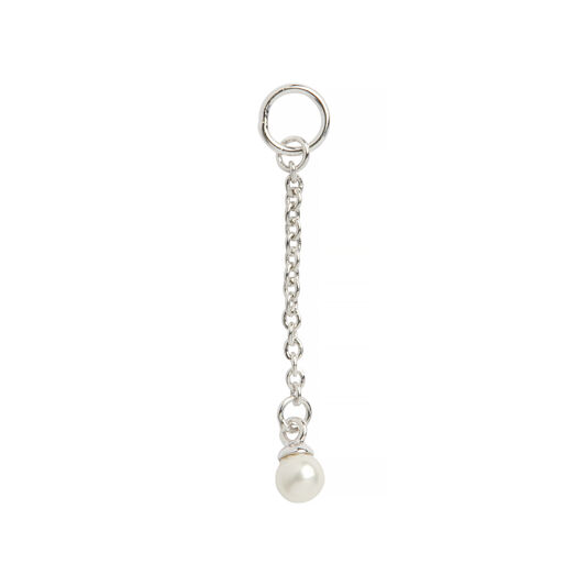 Pearl Drop Silver Huggie Charm