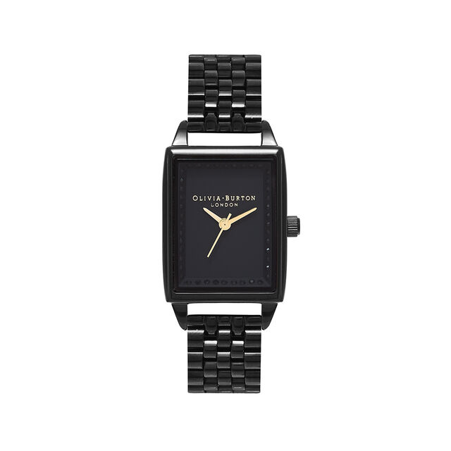 Classic Sparkle Rectangle Gloss Black Bracelet Watch