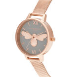 Lucky Bee 34mm Grey & Rose Gold Mesh Watch | Olivia Burton  display picture 3