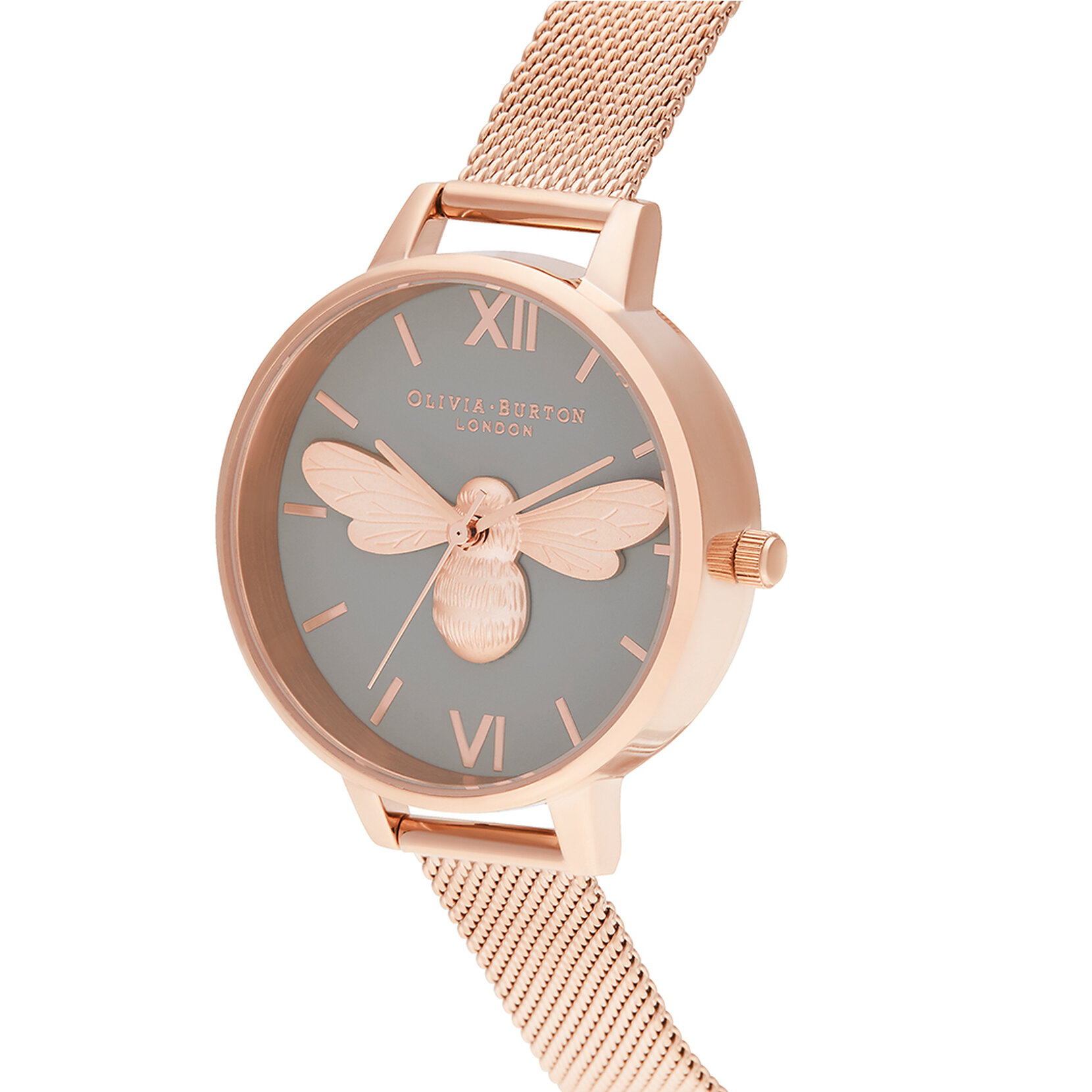 34mm Gray & Rose Gold Mesh Watch