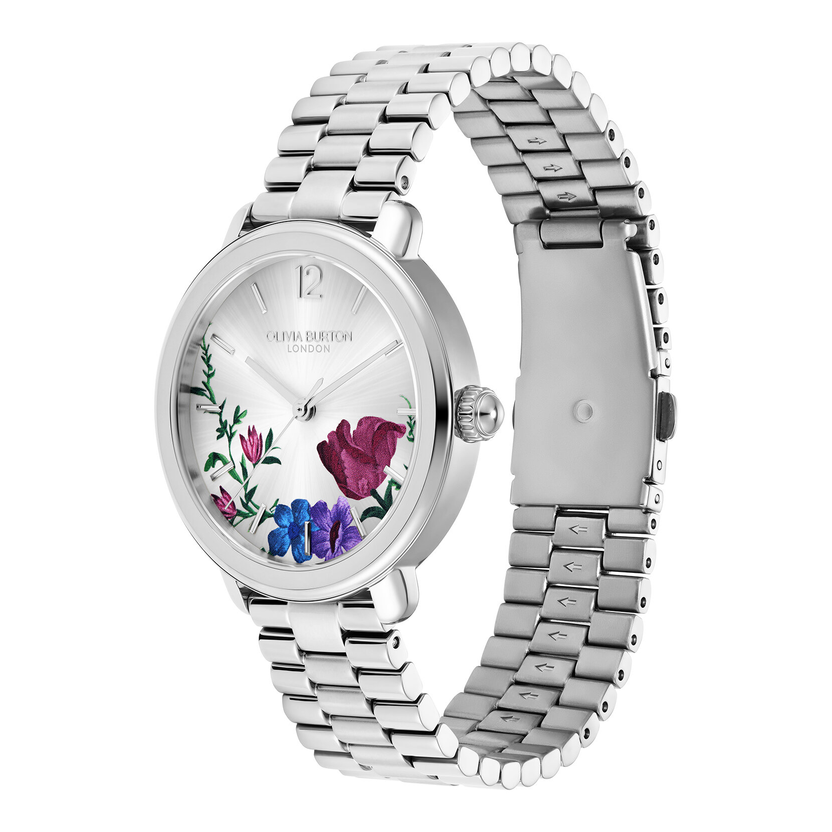 36mm Vintage Floral Silver Bracelet Watch