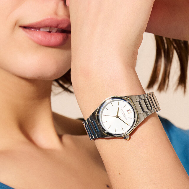 33mm Hexa White, Gold & Silver Bracelet Watch