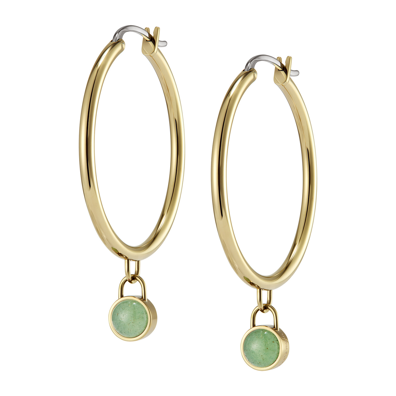 Aventurine Cabochon Gold Plated Gemstone Hoop Earrings