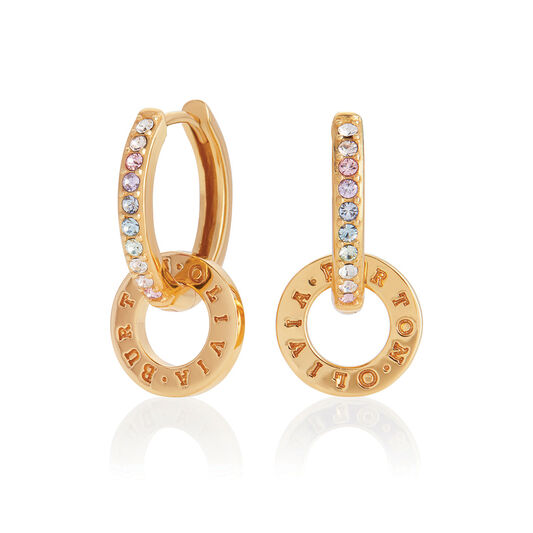 Bejeweled Classics Gold Rainbow Interlink Huggie Hoops