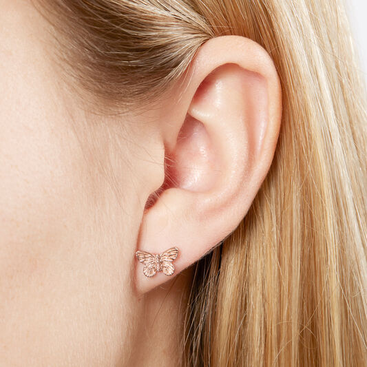 3D Butterfly Rose Gold Studs