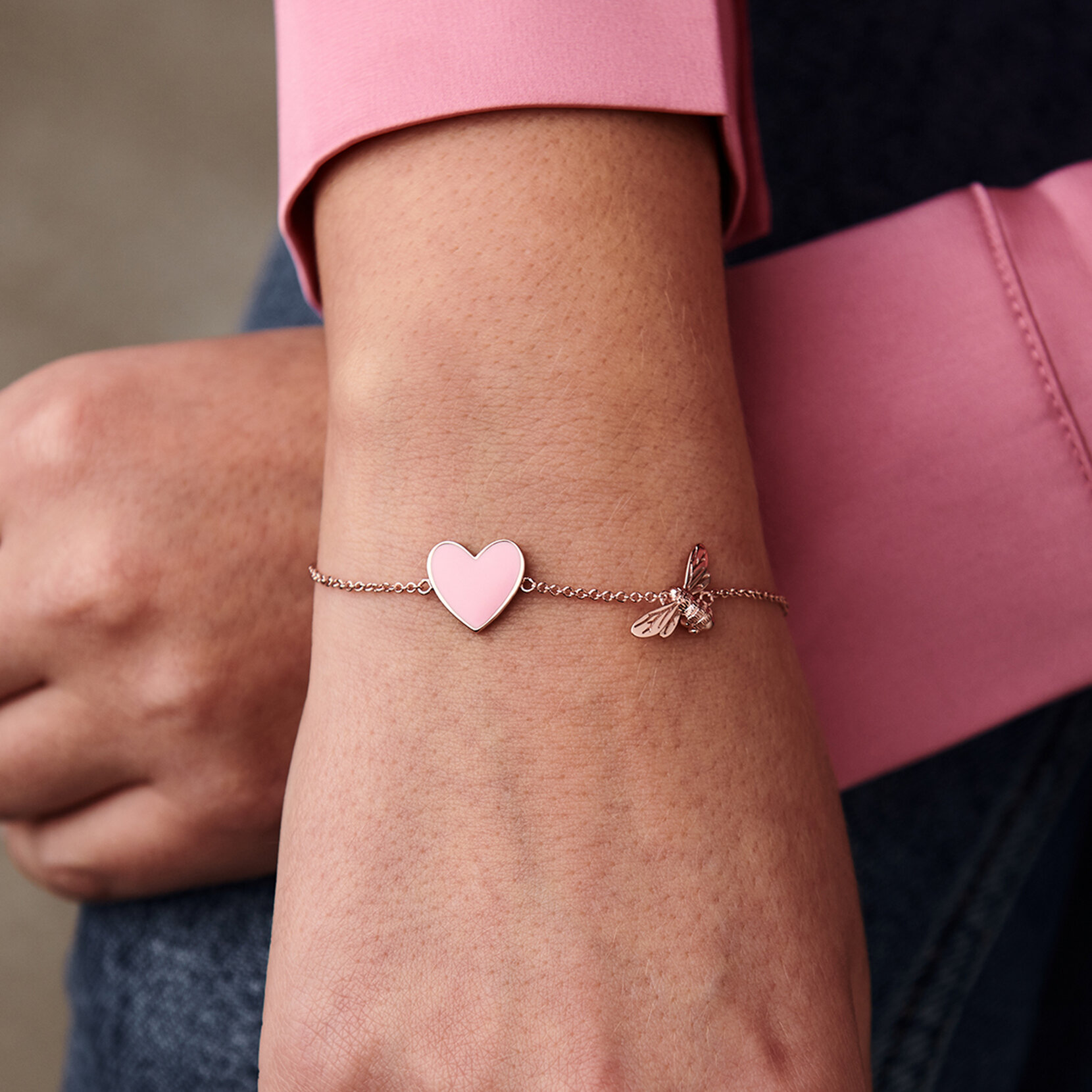Bracelet chaîne Bee You Have My Heart rose et or rose