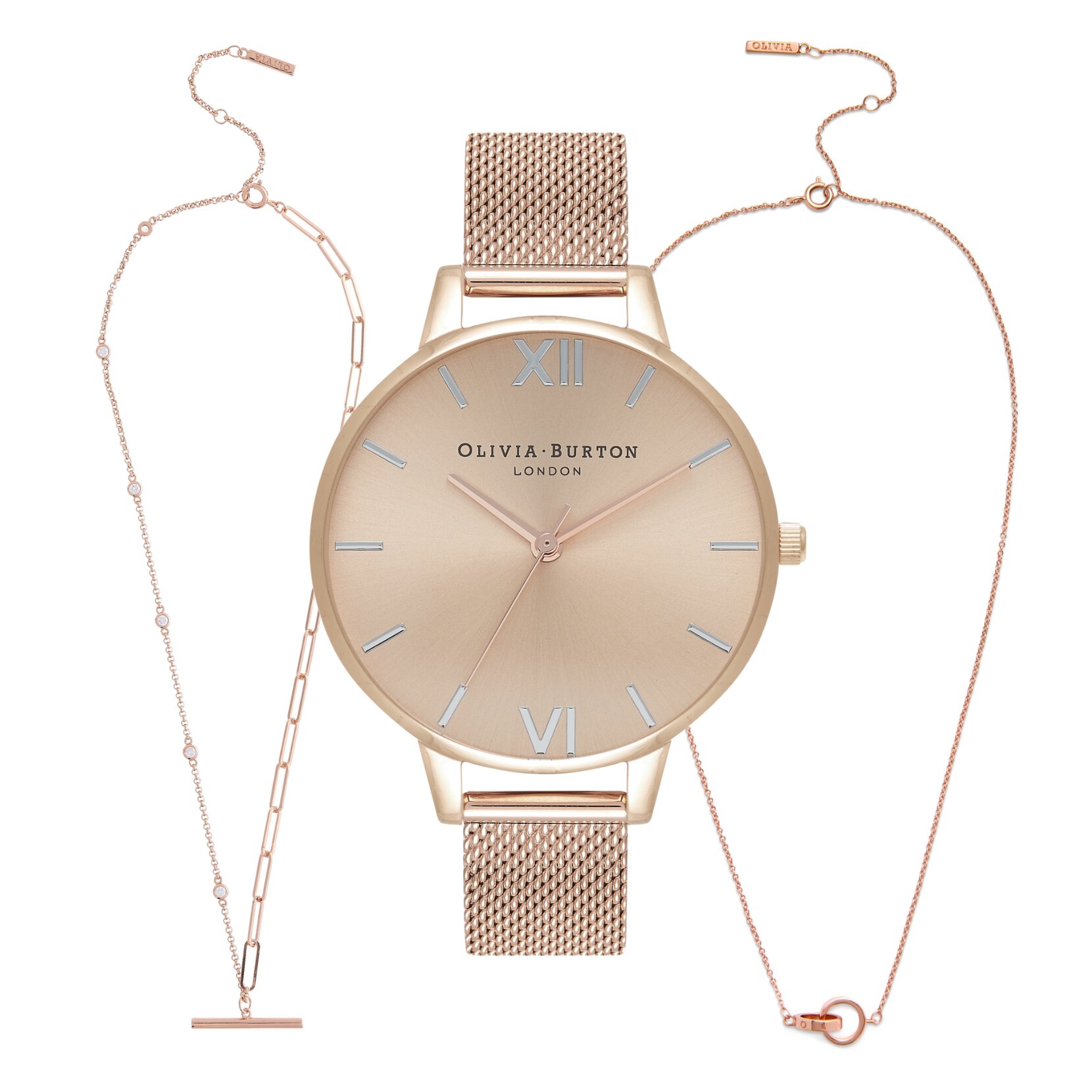 The England Rose Gold Watch, Interlink Necklace & Mismatch T-bar Necklace Bundle