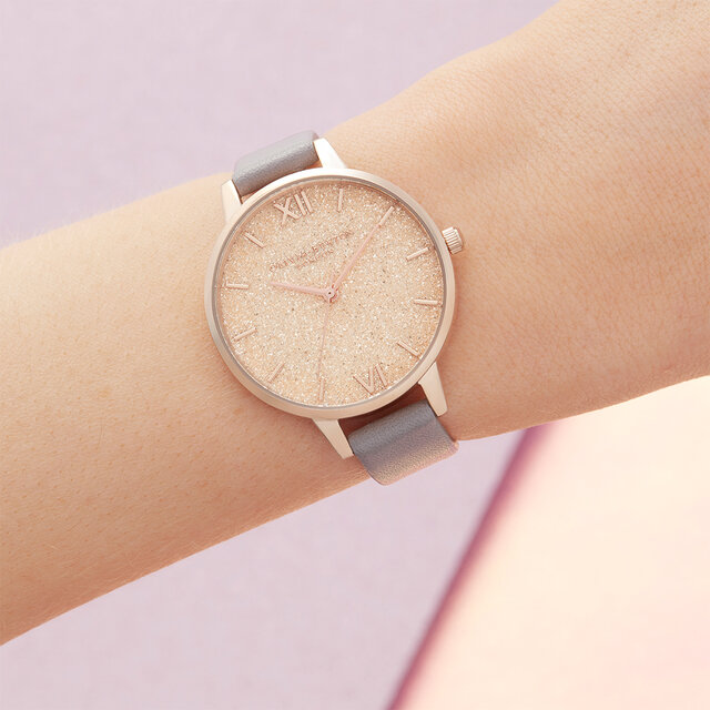 Cadran Glitter gris mauve et or rose p&acirc;le