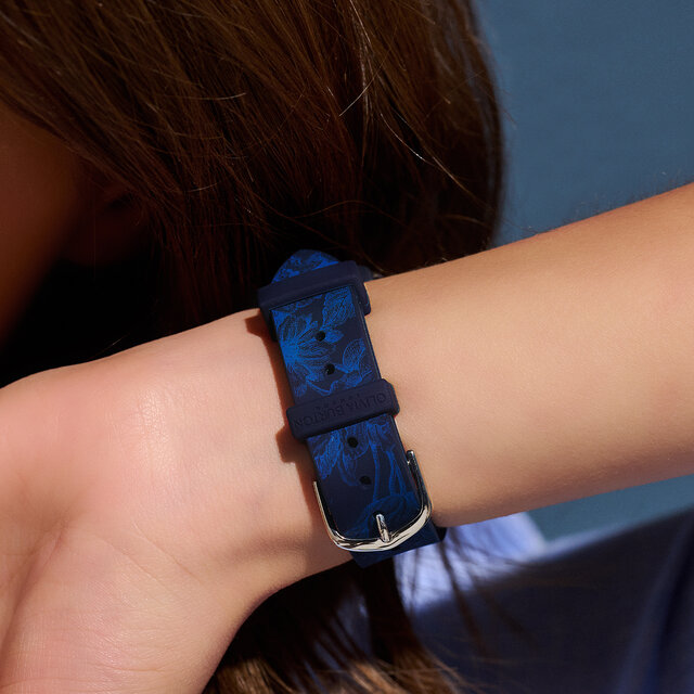 Sapphire Blue with Marine Blue Floral Print Silicone Strap
