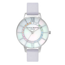 34mm Silver & Lilac Leather Strap Watch