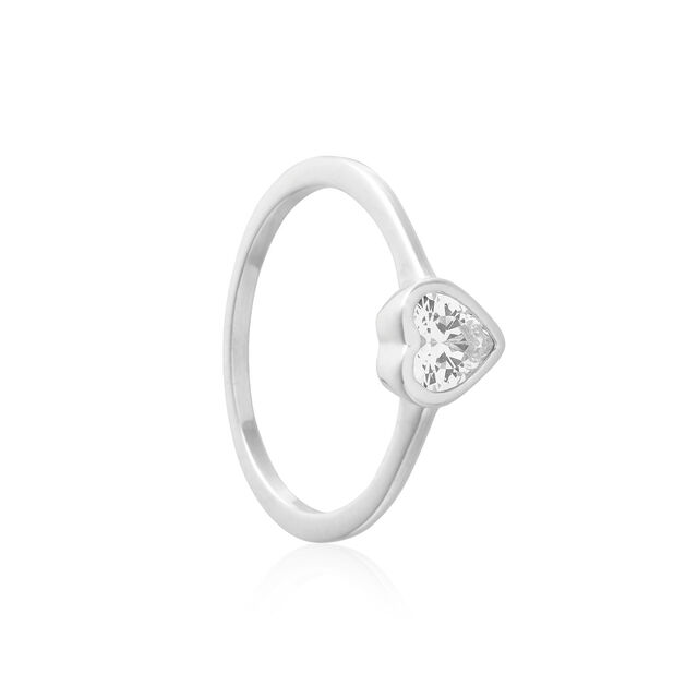 Classic Crystal Heart Ring Silver