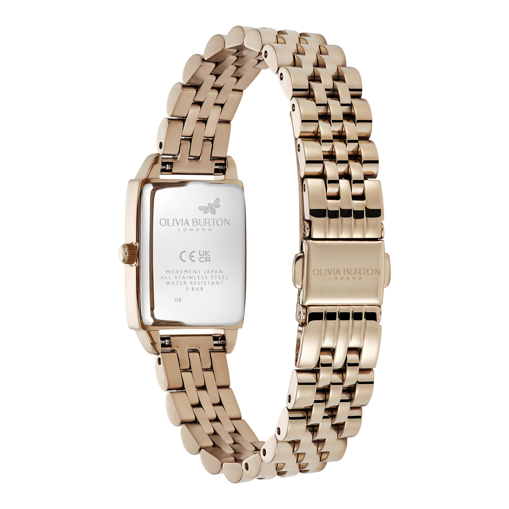 21mm Rectangle White & Carnation Gold Bracelet Watch