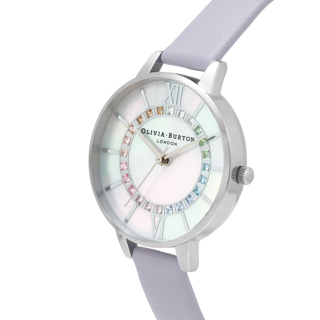 34mm Silver & Lilac Leather Strap Watch