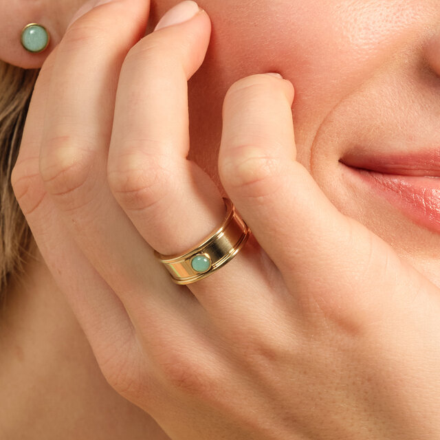 Bague L Pierre Précieuse Aventurine Cabochon Plaqué Or