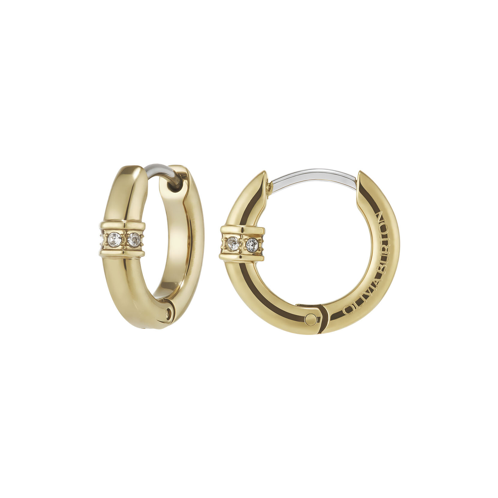 Boucles d'oreilles Cr&eacute;oles Huggies Plaqu&eacute;es Or avec Cristaux Lin&eacute;aires