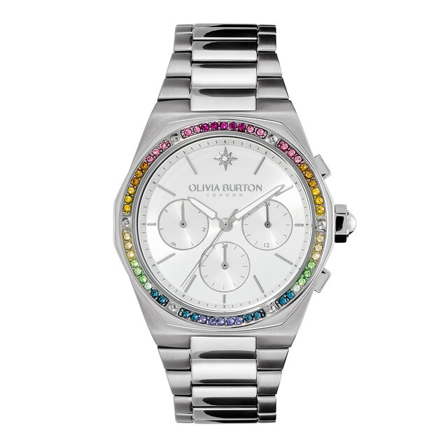 38mm Hexa Multi-Function Rainbow & Silver Bracelet Watch