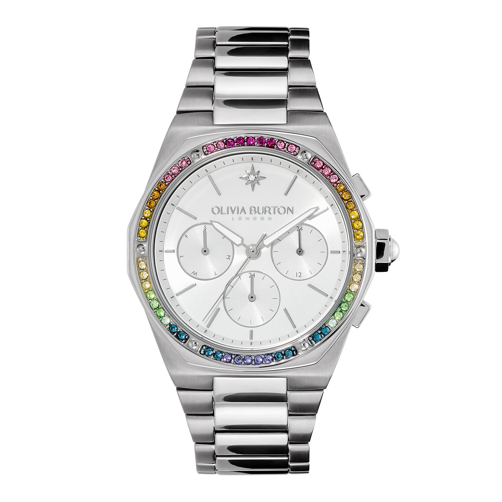 38mm Hexa Multi-Function Rainbow & Silver Bracelet Watch