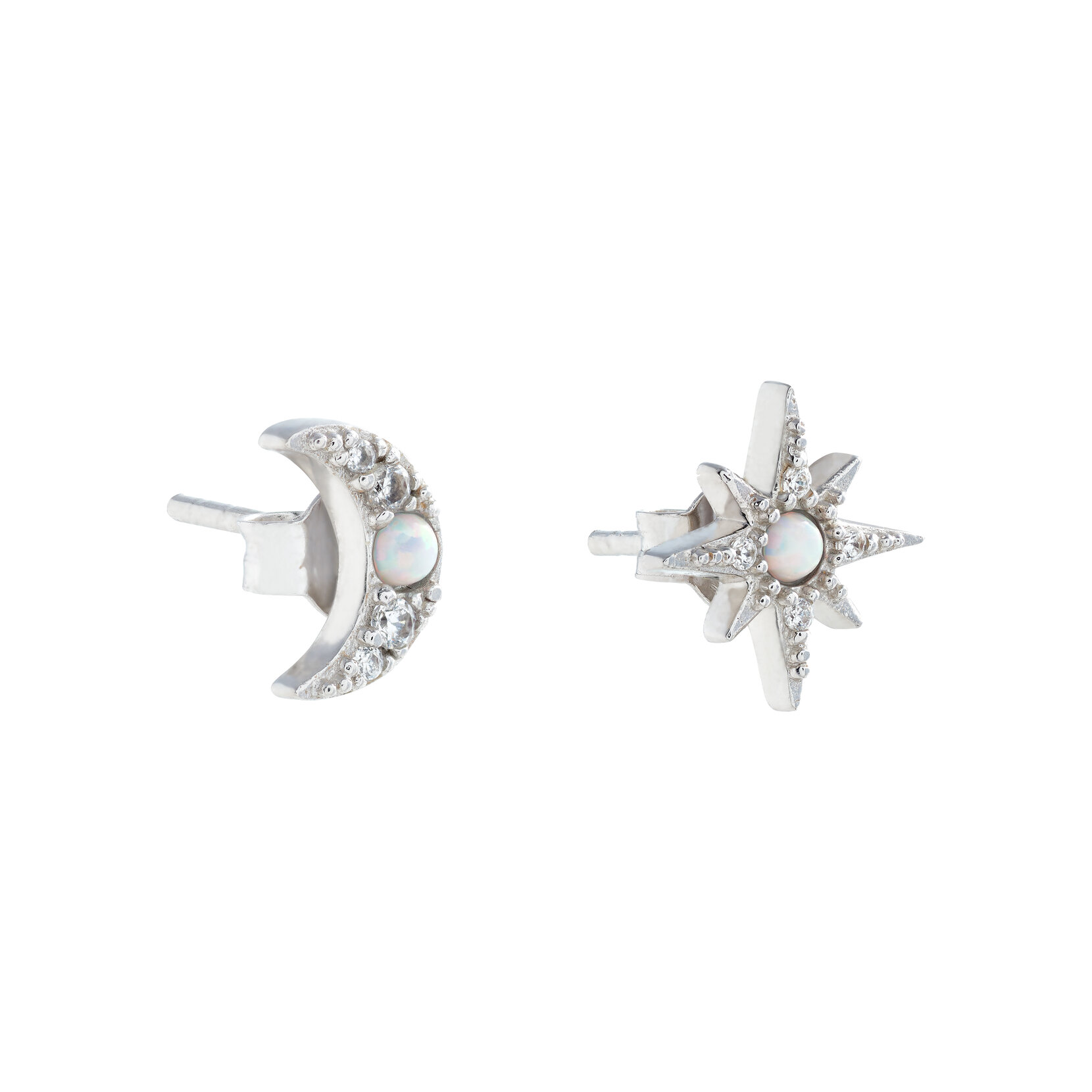 Clous d’oreilles North Star & Moon opale et argent