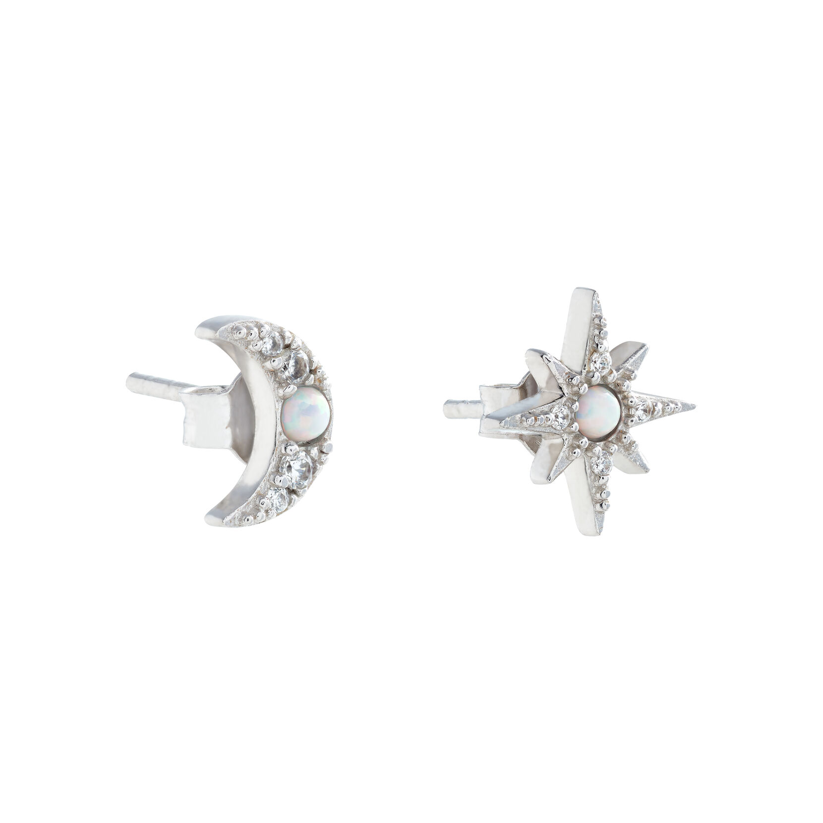Celestial Silver North Star & Moon Earrings